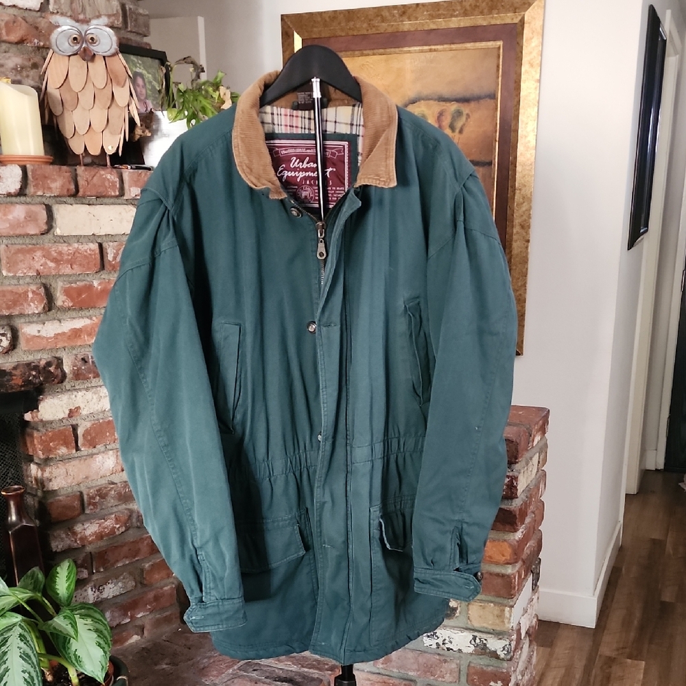 Urban Equipment Vintage Teal Barn Jacket Corduroy Collar Workwear Coat